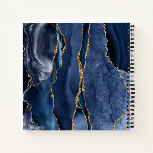 Moderne marinesonroge goudglitter geode monogram notitieboek (Achterkant)