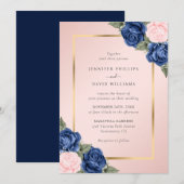 Moderne marinesultaat Blue Blush Pink Gold Floral  Kaart (Voorkant / Achterkant)