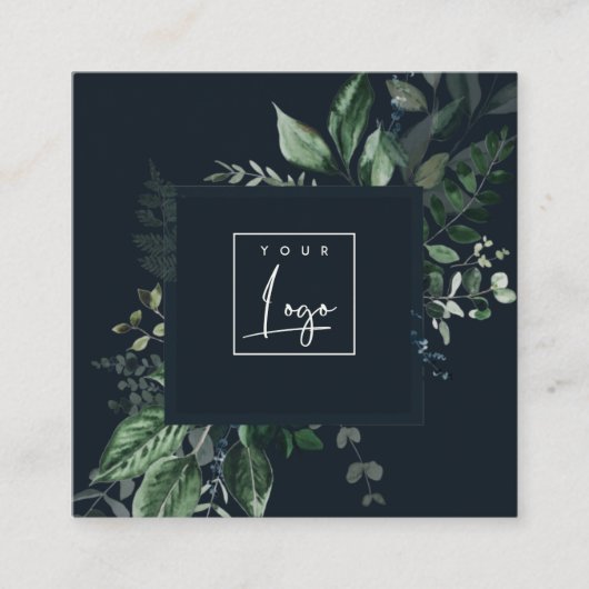 Moderne marinevaarde groene leafy tropische olievl vierkante visitekaartje (Voorkant)