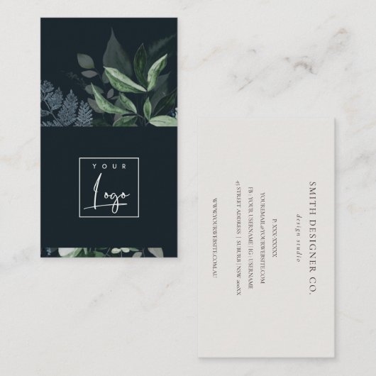 Moderne marinevaarde groene leafy tropische olievl visitekaartje (Voorkant / Achterkant)