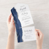 Moderne marineverbinding blauw zilver all in one uitnodiging (Afscheurbaar)