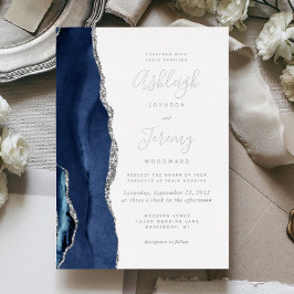 Moderne marineverbinding blauw zilver folie uitnodiging