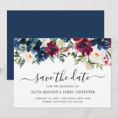 Moderne marineverbinding met Blue Burgundy Red Peo Save The Date (Voorkant / Achterkant)