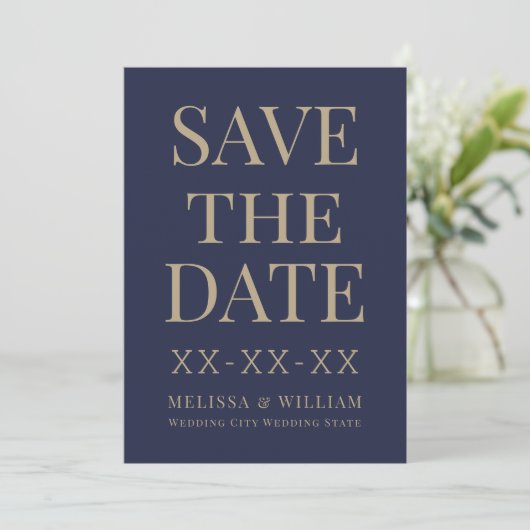 Moderne marineverbinding save the date (Staand voorkant)