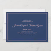 Moderne marineversie Roos Gold Elegant Typografie  Save The Date (Achterkant)