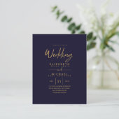 Moderne marinevlek Blue Gold Budget Wedding Invite (Staand voorkant)