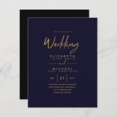 Moderne marinevlek Blue Gold Budget Wedding Invite (Voorkant / Achterkant)