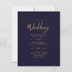 Moderne marinevlek Blue Gold Budget Wedding Invite