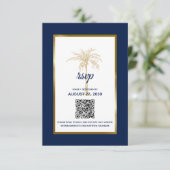 Moderne marinevorming blauwe goudpalm RSVP kaartje (Staand voorkant)
