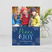 Moderne marineweg Green Peace and Joy Snowflake Ph Feestdagenkaart (Staand voorkant)