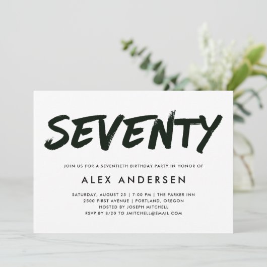 Moderne marker zwart en wit zeventigste verjaardag kaart (Staand voorkant)