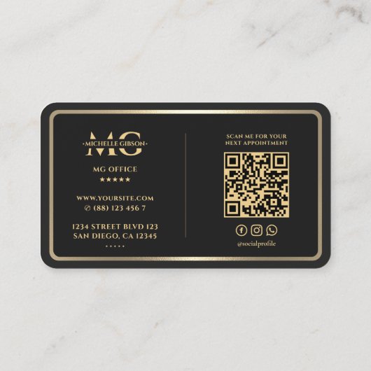 Moderne Marketing Elegant Zwart Goud Lijst Rand Visitekaartje (Achterkant)