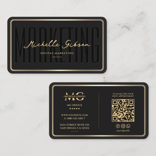 Moderne Marketing Elegant Zwart Goud Lijst Rand Visitekaartje (Voorkant / Achterkant)