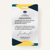 Moderne Marketing Portrait ID Kaart (Groen & Geel) Badge (Achterkant)