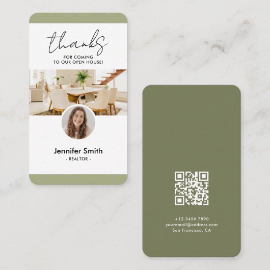 Moderne Marketing QR-code voor Vastgoed Foto Visitekaartje (Voorkant / Achterkant)