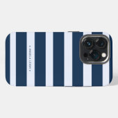 Moderne marlijn en blauwe witte cabana strepen iPhone hoesje (Achterkant horizontaal)