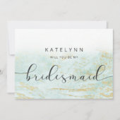 Moderne marmer Aqua Bridesmaid proposal Kaart (Voorkant)