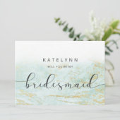 Moderne marmer Aqua Bridesmaid proposal Kaart (Staand voorkant)