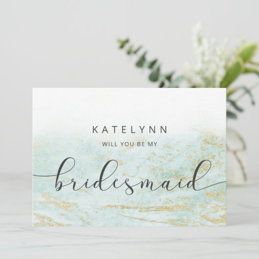 Moderne marmer Aqua Bridesmaid proposal Kaart (Staand voorkant)