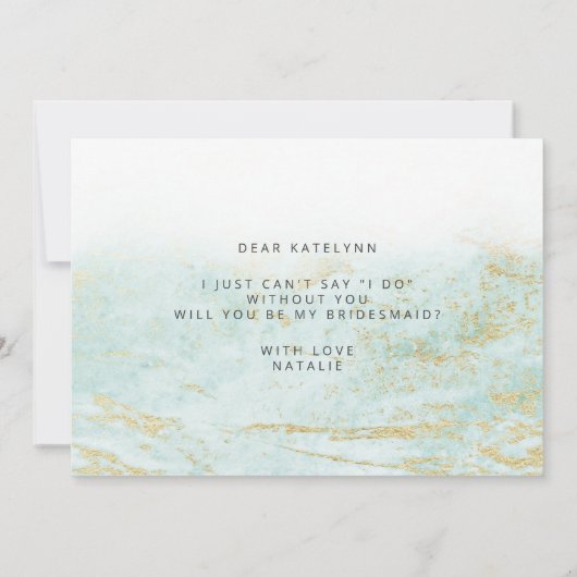 Moderne marmer Aqua Bridesmaid proposal Kaart (Achterkant)