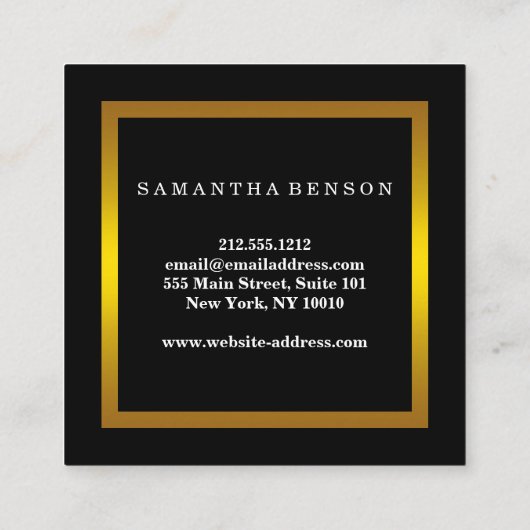 Moderne marmer Black & Gold Beauty Salon Vierkante Visitekaartje (Achterkant)