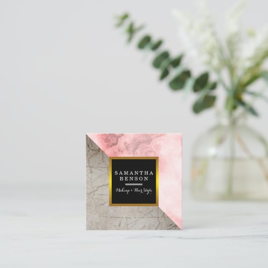 Moderne marmer Black & Gold Beauty Salon Vierkante Visitekaartje (Staand voorkant)