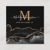 Moderne marmer Black Gold QR Code Monogram Vierkante Visitekaartje (Voorkant)