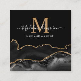 Moderne marmer Black Gold QR Code Monogram Vierkante Visitekaartje