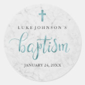 Moderne marmer Blue Baptism Sticker (Voorkant)