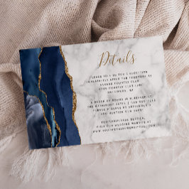 Moderne marmer Blue Gold Agate Marble Wedding Deta Informatiekaartje