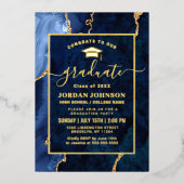 Moderne marmer Blue Marble Graduation Party Gold Folie Uitnodiging (Voorkant)