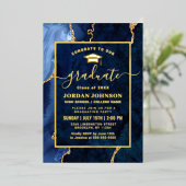 Moderne marmer Blue Marble Graduation Party Gold Folie Uitnodiging (Staand Voorkant)