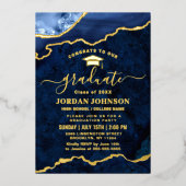 Moderne marmer Blue Marble Graduation Party Gold Folie Uitnodiging (Voorkant)