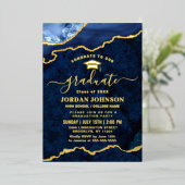 Moderne marmer Blue Marble Graduation Party Gold Folie Uitnodiging (Staand Voorkant)