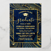 Moderne marmer Blue Marble Graduation Party Gold Folie Uitnodiging (Voorkant)