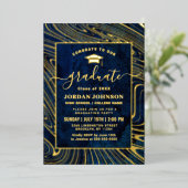 Moderne marmer Blue Marble Graduation Party Gold Folie Uitnodiging (Staand Voorkant)