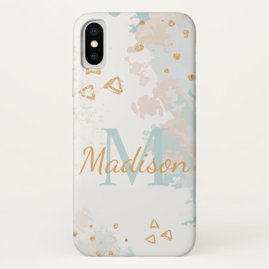 Moderne marmer Blue Pink Gold Cool Initiaal Name Case-Mate iPhone Case (Achterkant)