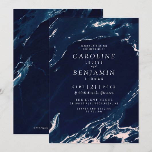 Moderne marmer-bruiloft voor marmer kaart (Voorkant / Achterkant)