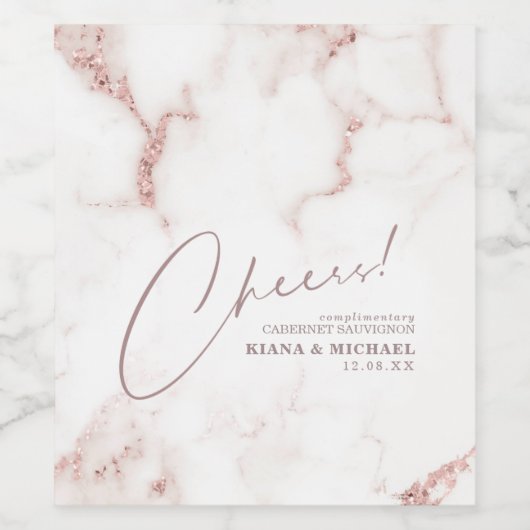 Moderne marmer Cheers Dusty Roos Gold ID816 Wijn Etiket (Enkel label)