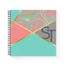 Moderne marmer Coral Pastel Gold Monogram