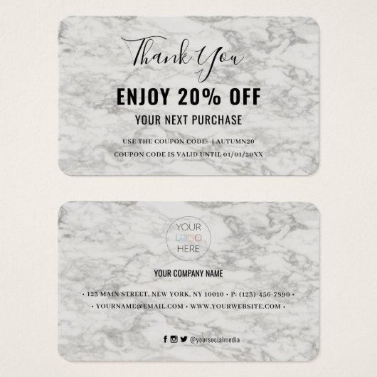 Moderne marmer-coupon Kaart (Voorkant /achterkant)