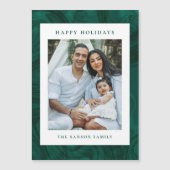 Moderne Marmer Donkergroene vakantie fotokaart Magnetische Uitnodiging (Voorkant)