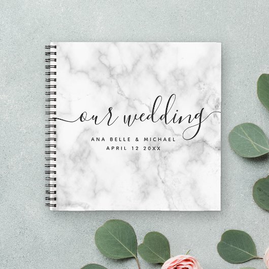 Moderne marmer Elegant Calligraphy Wedding Guest Notitieboek