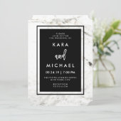 Moderne marmer en Black Wedding Kaart (Staand voorkant)