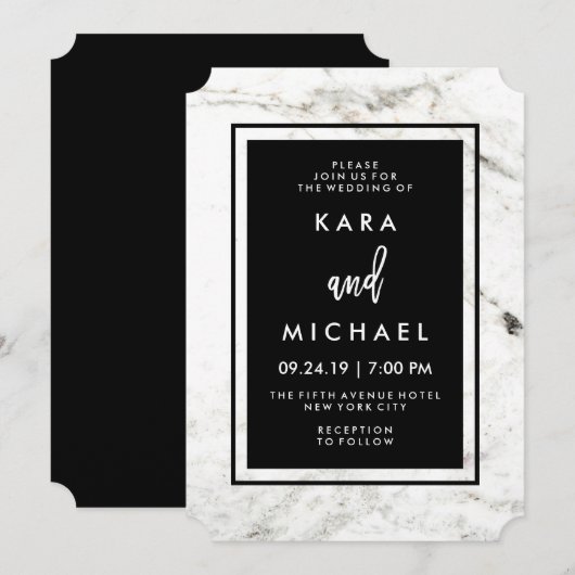 Moderne marmer en Black Wedding Kaart (Voorkant / Achterkant)