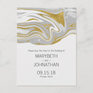Moderne marmer en Gold Save the Date Briefkaart