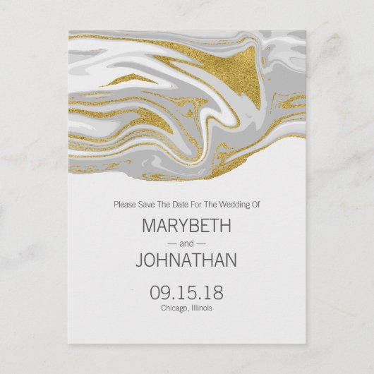 Moderne marmer en Gold Save the Date Briefkaart (Voorkant)