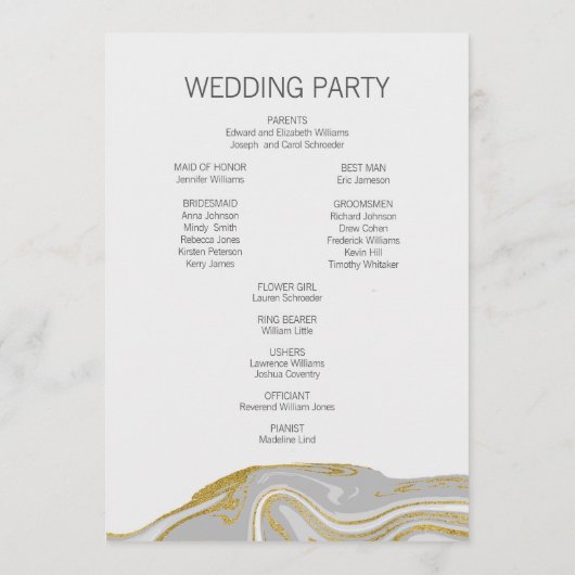 Moderne marmer- en Gold Wedding-kaart Programmakaart (Achterkant)
