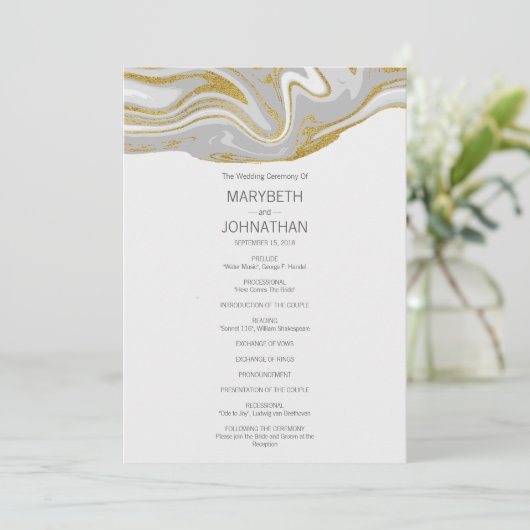 Moderne marmer- en Gold Wedding-kaart Programmakaart (Staand voorkant)