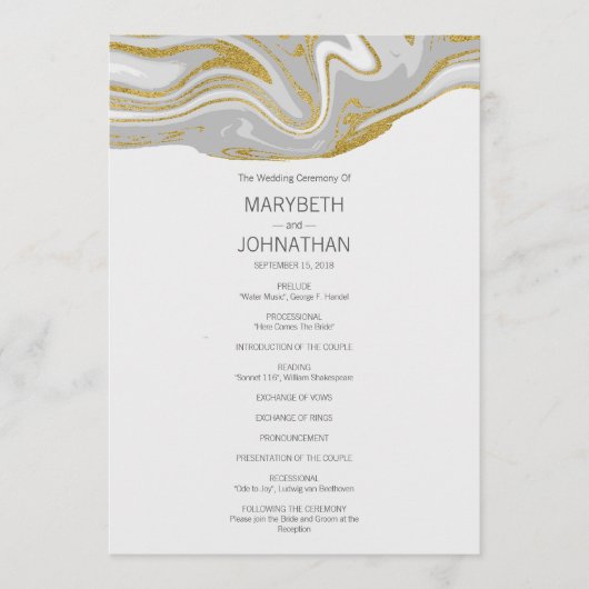 Moderne marmer- en Gold Wedding-kaart Programmakaart (Voorkant)